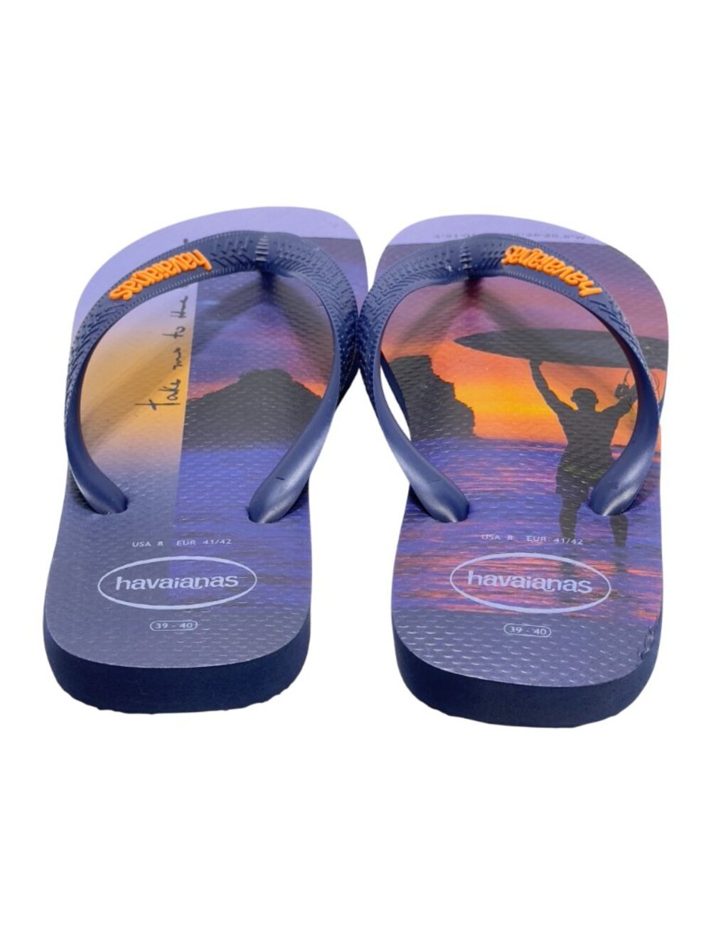 HAVAIANAS Men Surf Themed Flip Flops Navy Orange Rubber Beach Sandals Size 8US - Picture 3 of 11